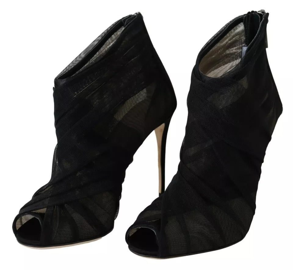 Black Tulle Ankle Boots Stiletto Heels Shoes