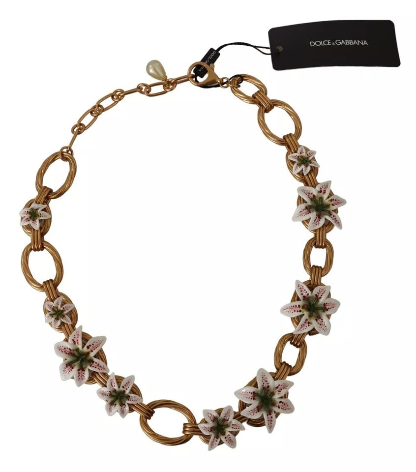 Gold Chain Lilium Floral Choker Statement Jewelry Necklace