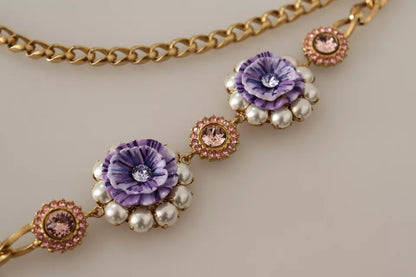 Gold Tone Floral Crystals Purple Embellished Necklace