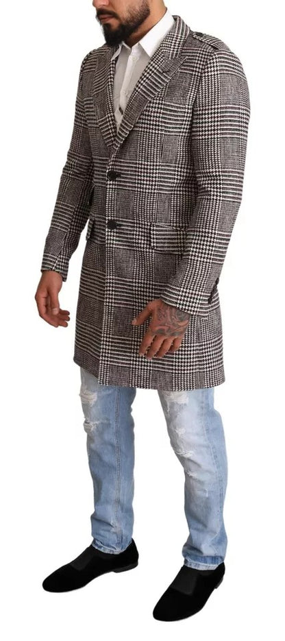 Gray Check Plaid Long Trench Coat Jacket