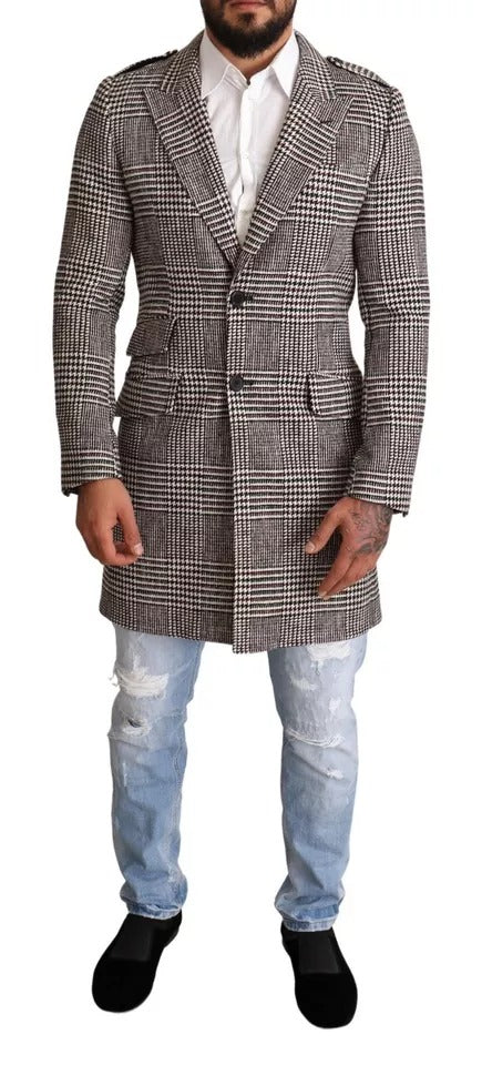 Gray Check Plaid Long Trench Coat Jacket