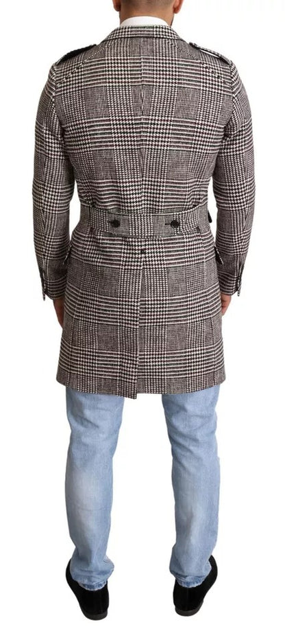 Gray Check Plaid Long Trench Coat Jacket