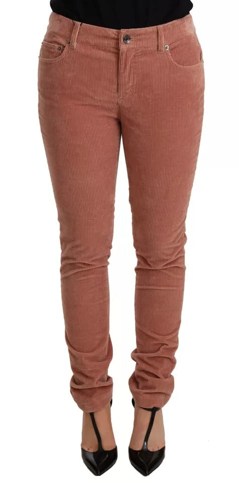 Pink Cotton Corduroy Skinny Jeans