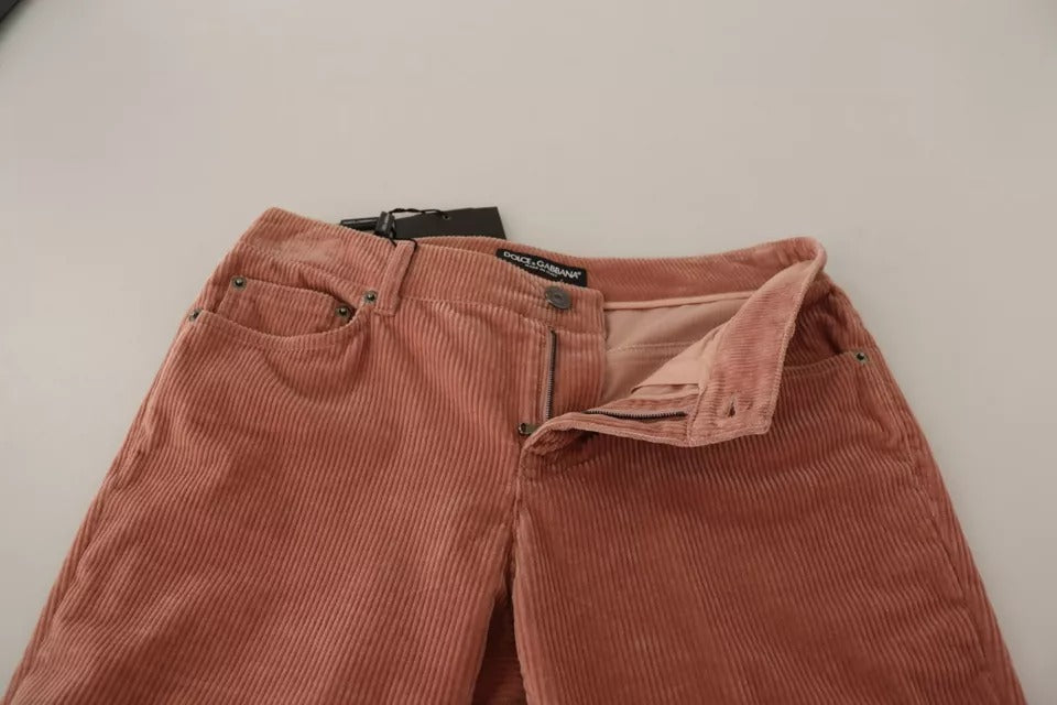 Pink Cotton Corduroy Skinny Jeans