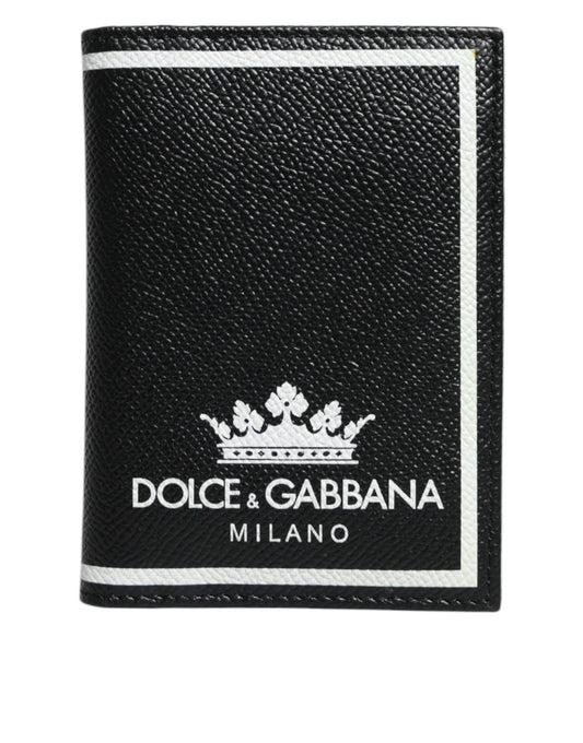 Black Leather DG Milano Logo Card Holder Bifold Wallet