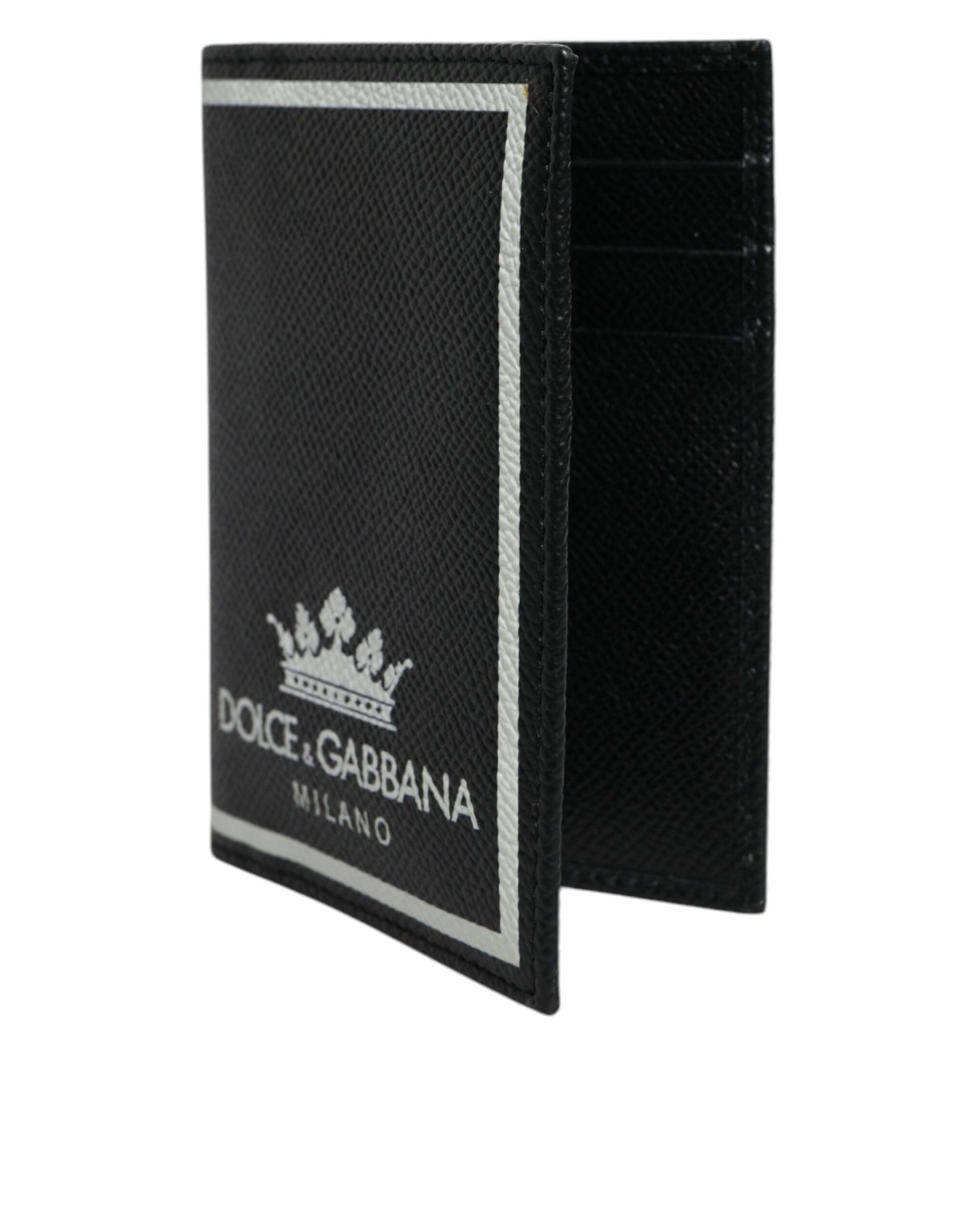 Black Leather DG Milano Logo Card Holder Bifold Wallet