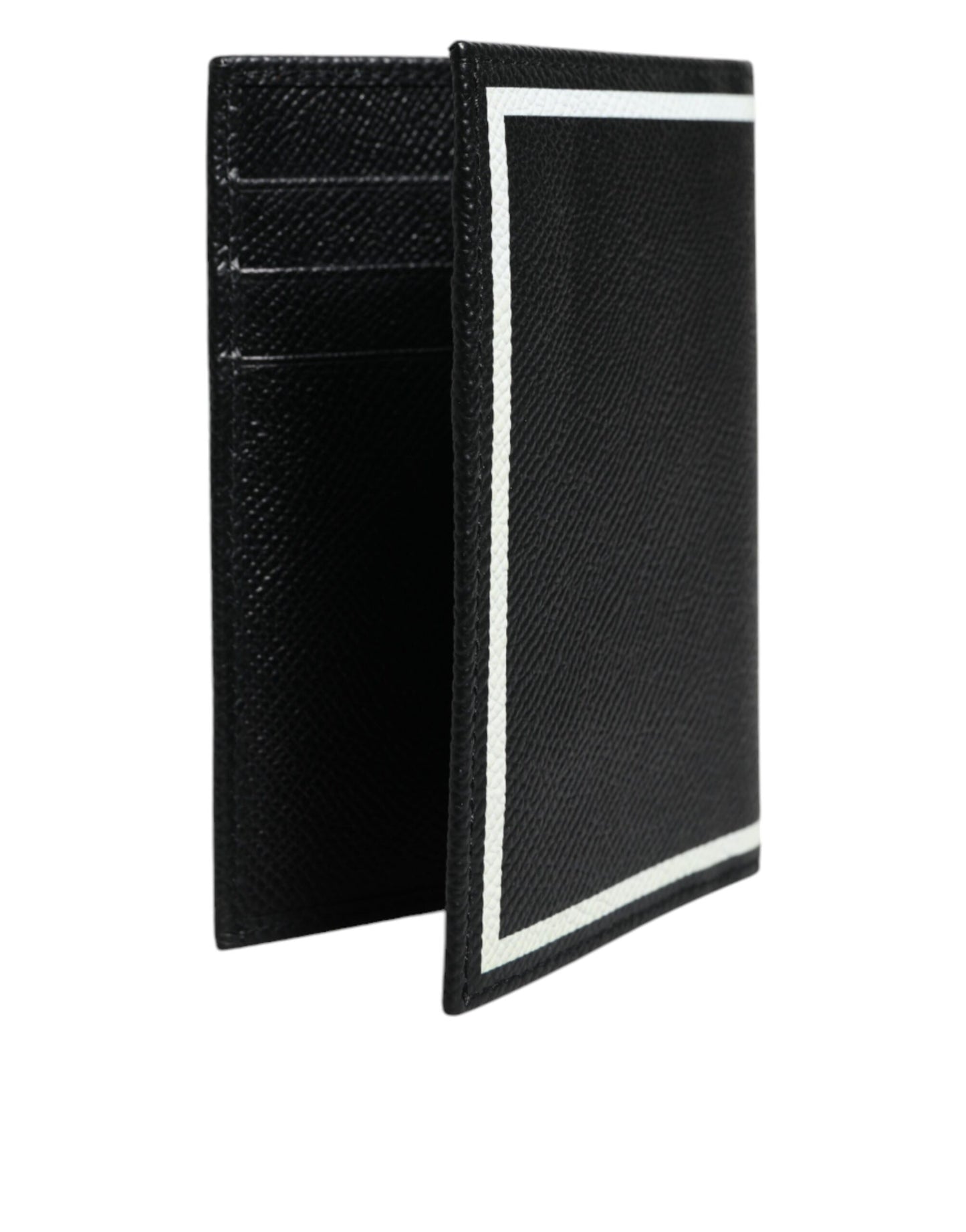 Black Leather DG Milano Logo Card Holder Bifold Wallet