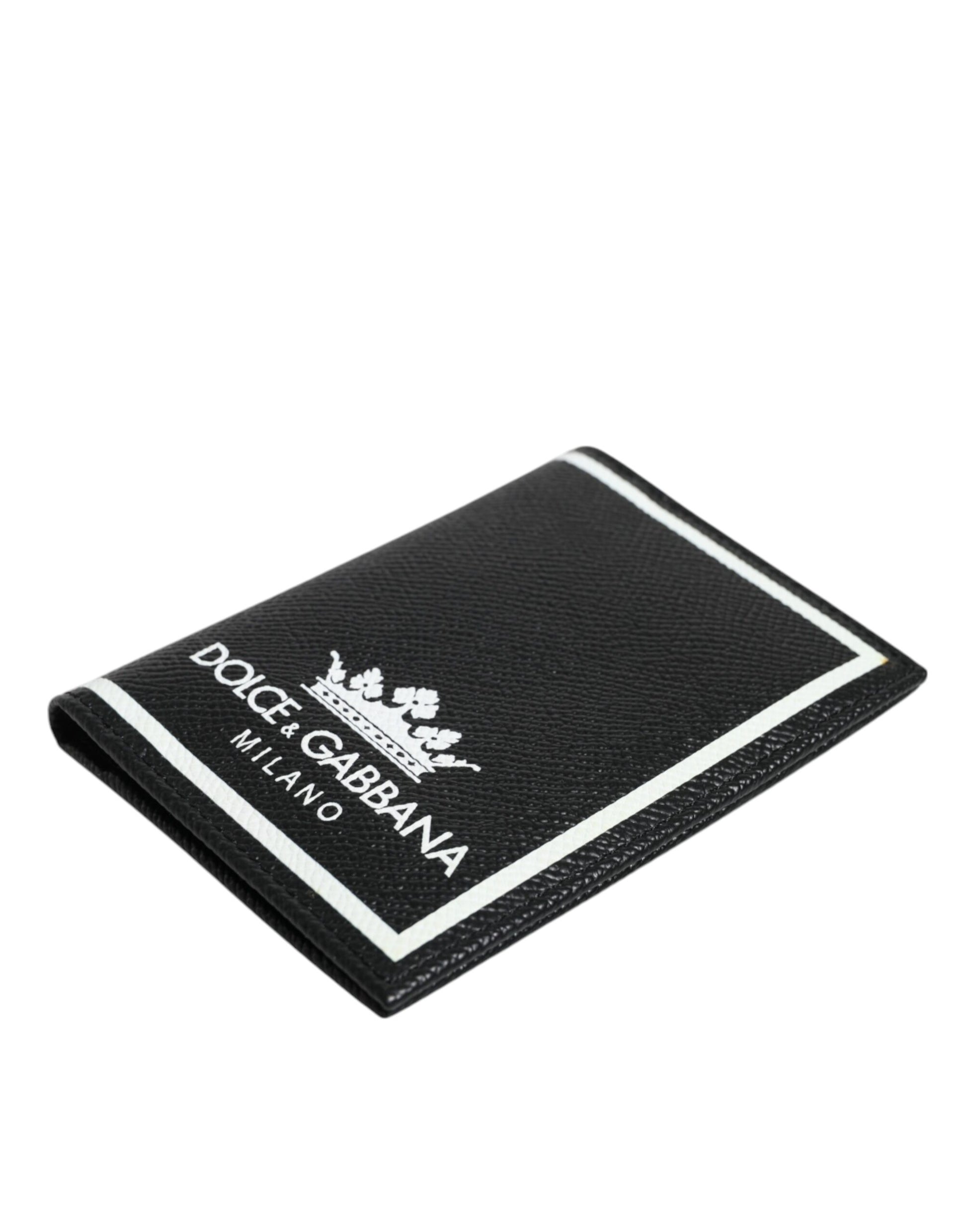 Black Leather DG Milano Logo Card Holder Bifold Wallet