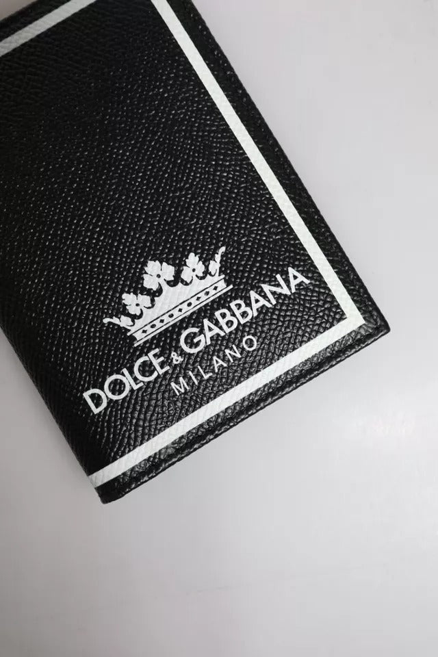 Black Leather DG Milano Logo Card Holder Bifold Wallet