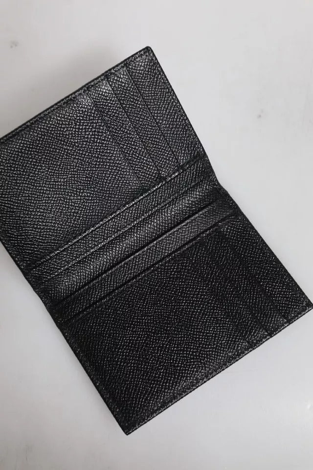 Black Leather DG Milano Logo Card Holder Bifold Wallet