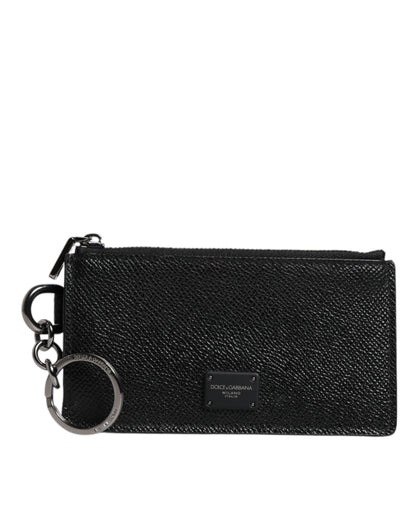 Black Calfskin Leather DG Logo Card Holder Wallet