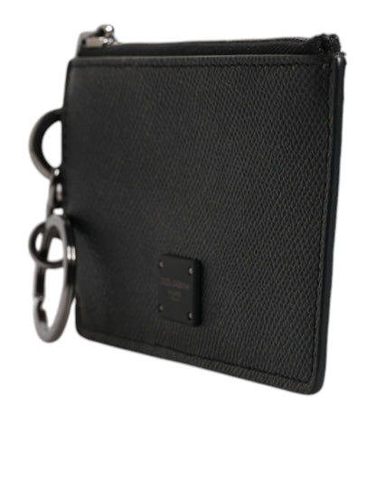 Black Calfskin Leather DG Logo Card Holder Wallet