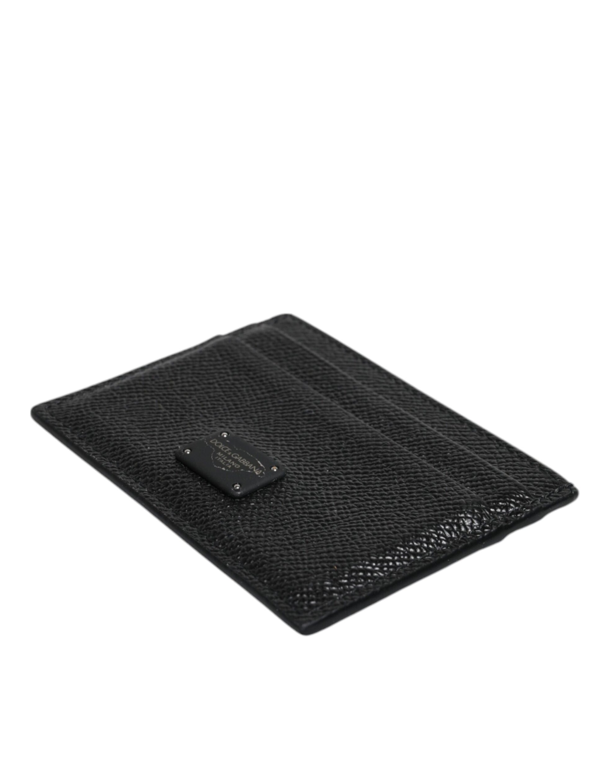 Black Leather Card Holder Case DG Logo Plaque Wallet