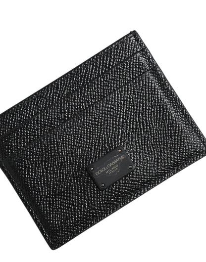 Black Leather Card Holder Case DG Logo Plaque Wallet