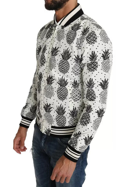 White Black Pineapple Bomber Coat Jacket