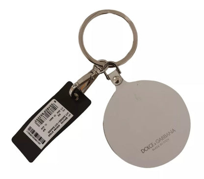 White Leather Shell Metal Silver Tone Keyring Keychain