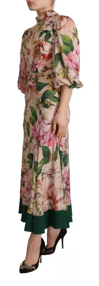 Pink A-line Sheath Floral Pussy Bow Long Dress