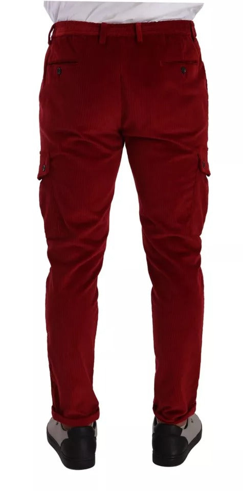 Red Corduroy Cotton Cargo Skinny Pants