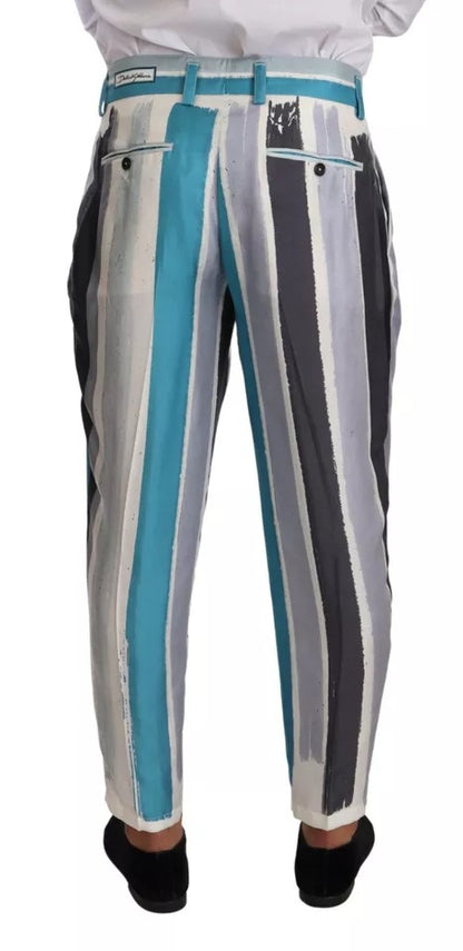 Multicolor Striped Silk Tapered Pants