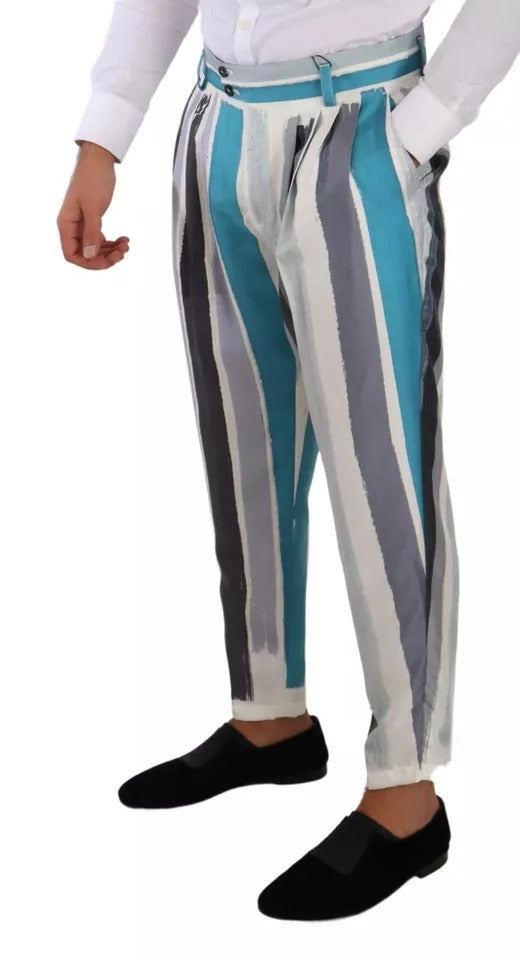 Multicolor Striped Silk Tapered Pants