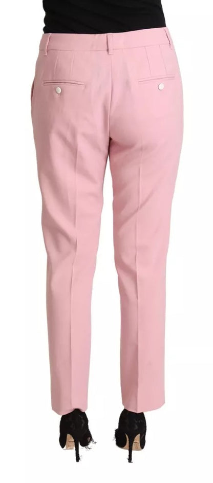 Pink Wool Mid Waist Tapered Pants