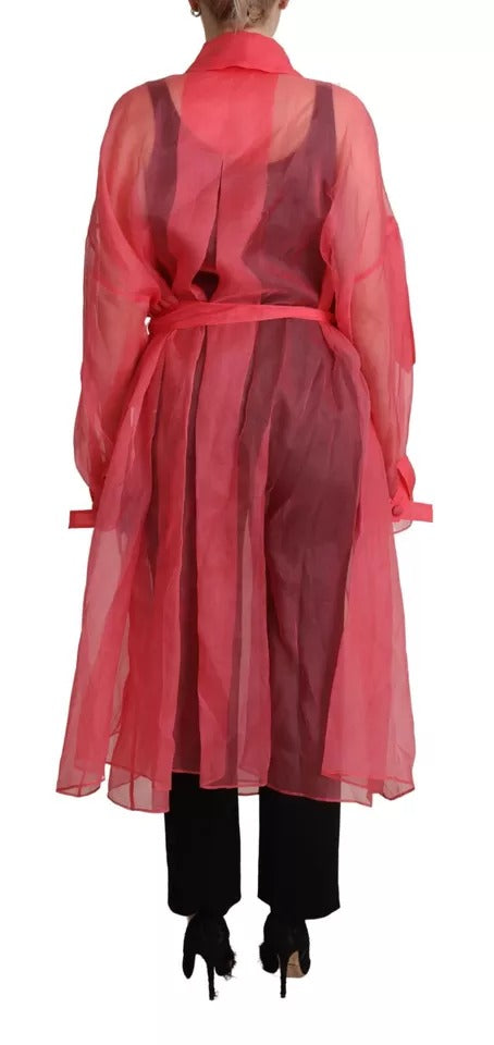 Pink Silk Organza Belted Coat Jacket