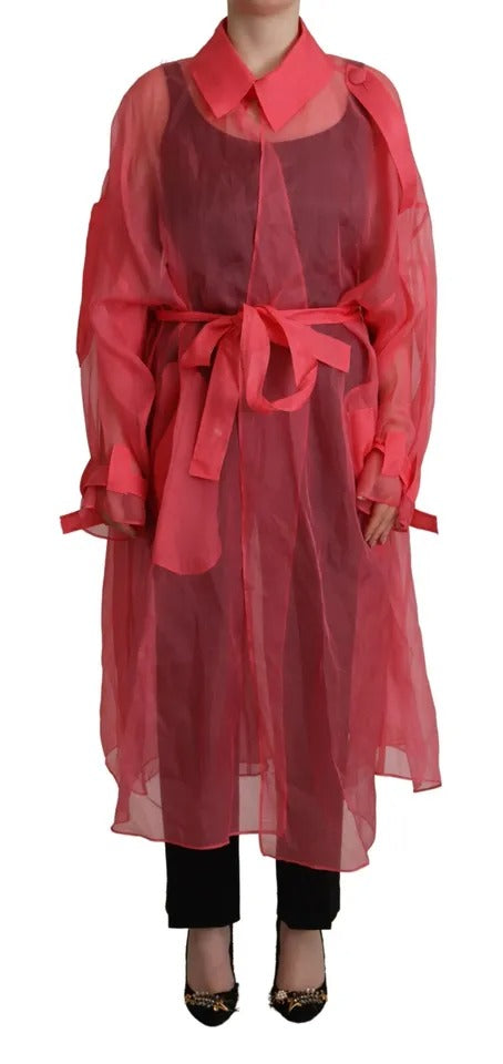 Pink Silk Organza Belted Coat Jacket