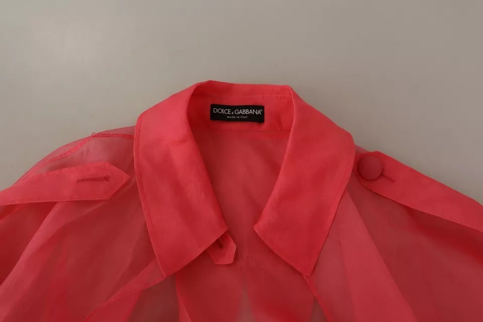 Pink Silk Organza Belted Coat Jacket