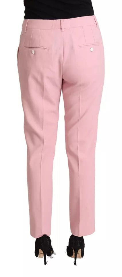 Pink Wool Mid Waist Tapered Pants