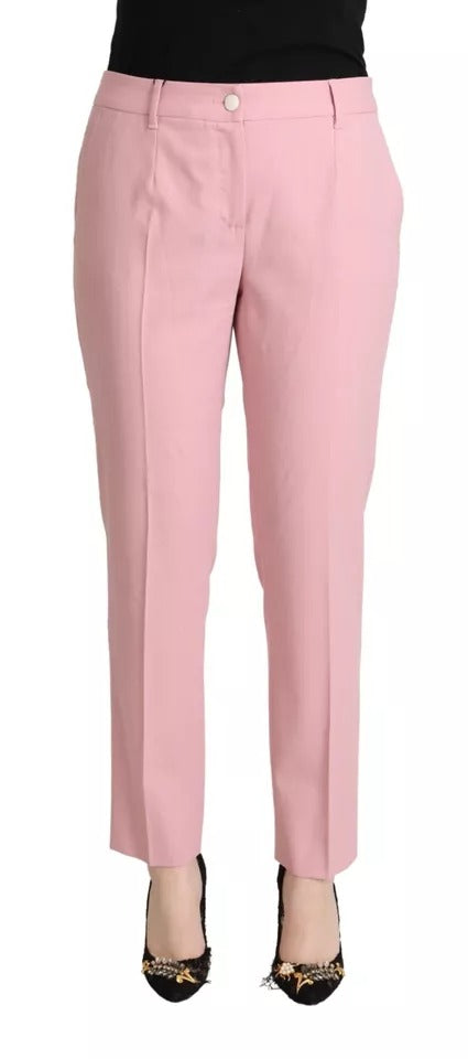 Pink Wool Mid Waist Tapered Pants