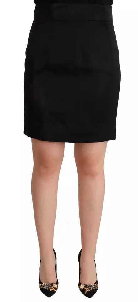 Black Silk High Waist Mini Pencil Cut Skirt