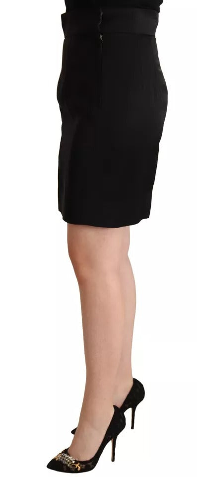 Black Silk High Waist Mini Pencil Cut Skirt