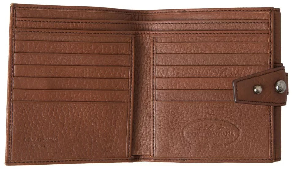 Brown Leopard French Flap Leather Bifold Cardholder Wallet