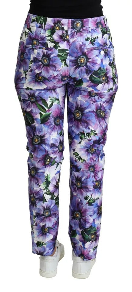 Purple Floral Print Tapered Cotton Pants