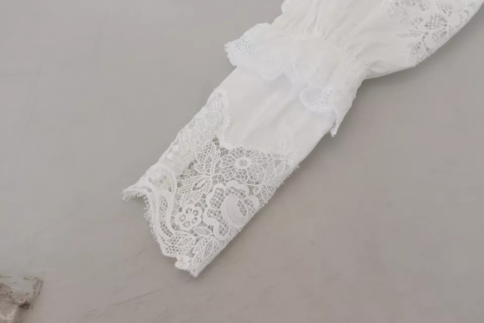 White Lace Trim Turtleneck Blouse Cotton Top