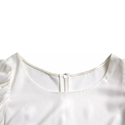 White Viscose Round Neck Short Sleeves Top