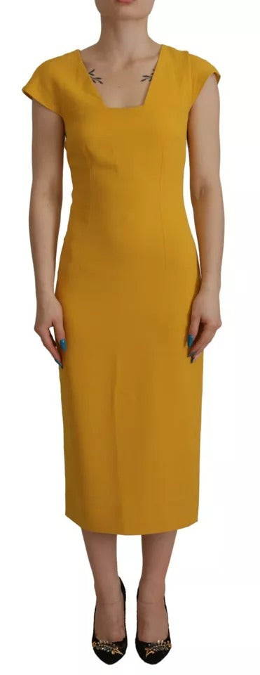 Yellow Viscose Sleeveless Sheath Midi Dress