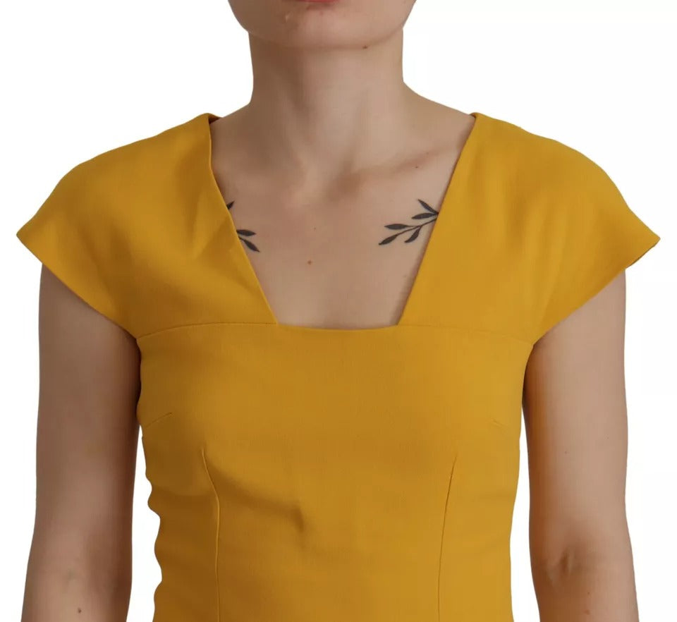 Yellow Viscose Sleeveless Sheath Midi Dress