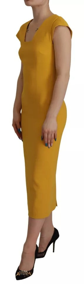 Yellow Viscose Sleeveless Sheath Midi Dress