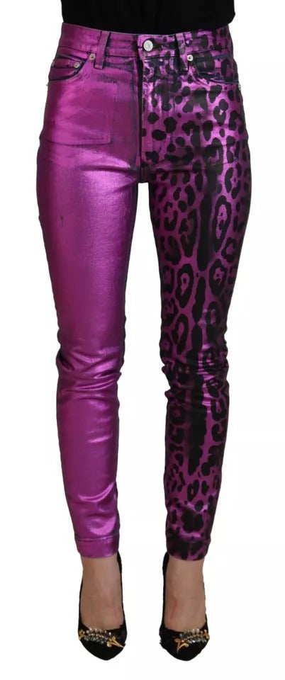 Purple Leopard Cotton Slim Fit Denim Jeans