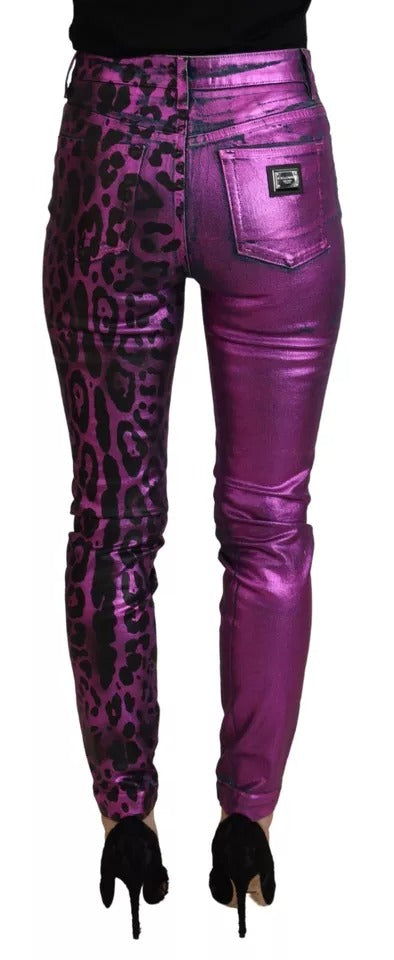 Purple Leopard Cotton Slim Fit Denim Jeans