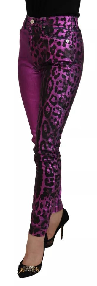 Purple Leopard Cotton Slim Fit Denim Jeans