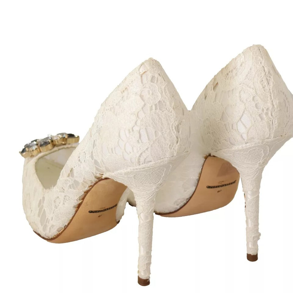 White Taormina Lace Crystal Heels Pumps Shoes