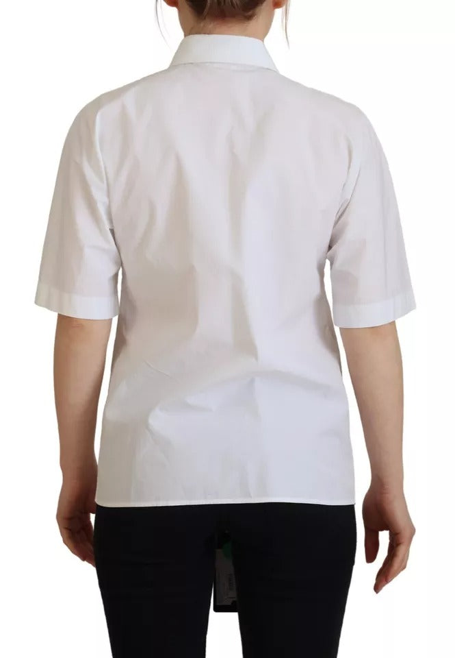 White Cotton Button Front Short Sleeve Shirt