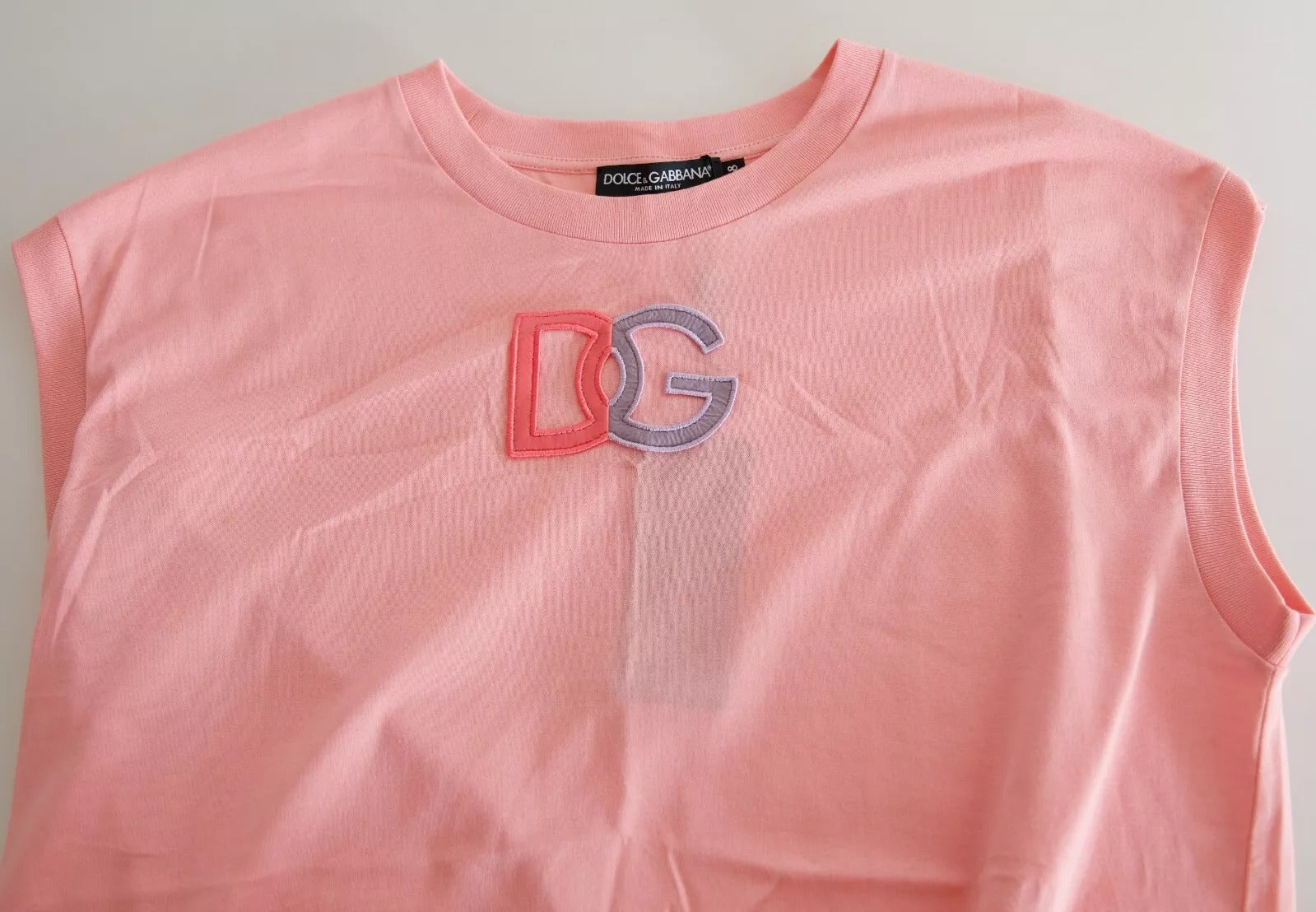 Pink Cotton Dg Logo Crew Neck Tank T-shirt