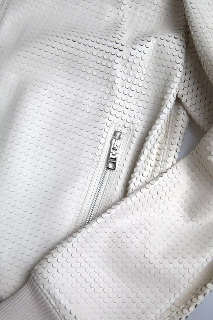 Off White LeatherPerforated Full Zip Jacket