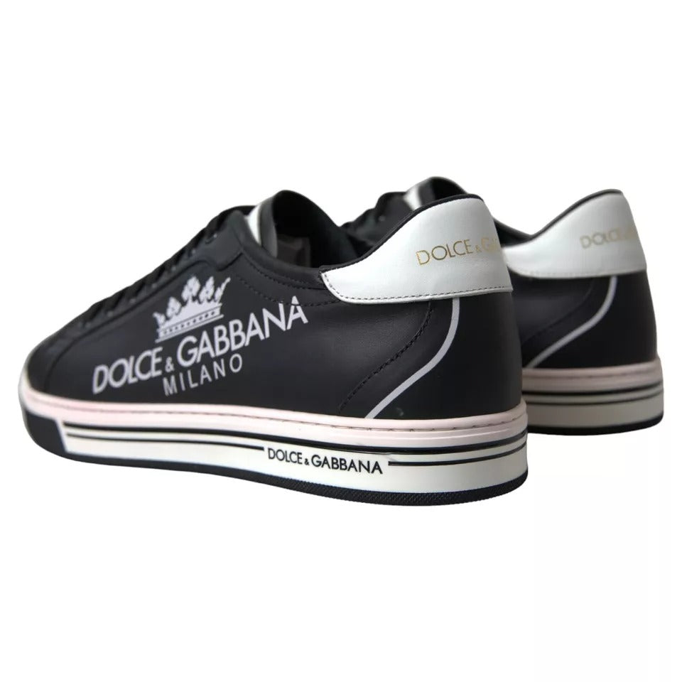 Black Leather Crown Milano Sneakers Shoes