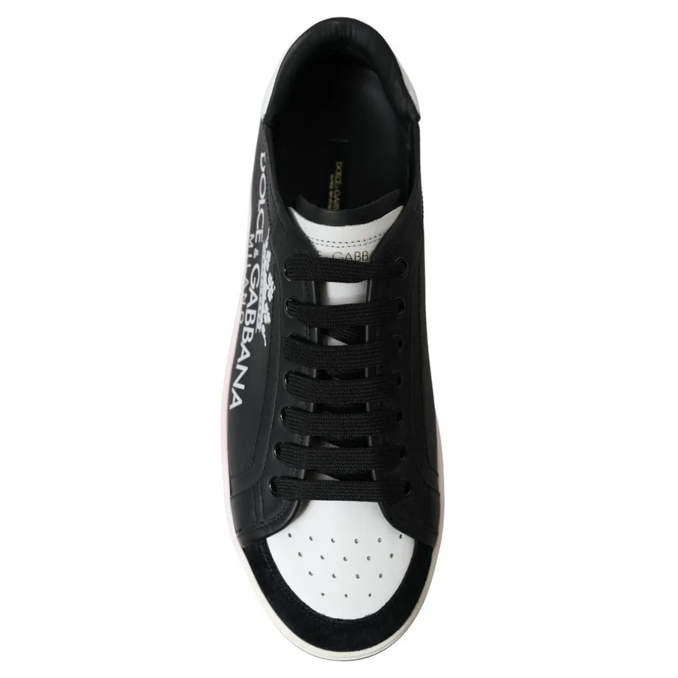 Black Leather Crown Milano Sneakers Shoes