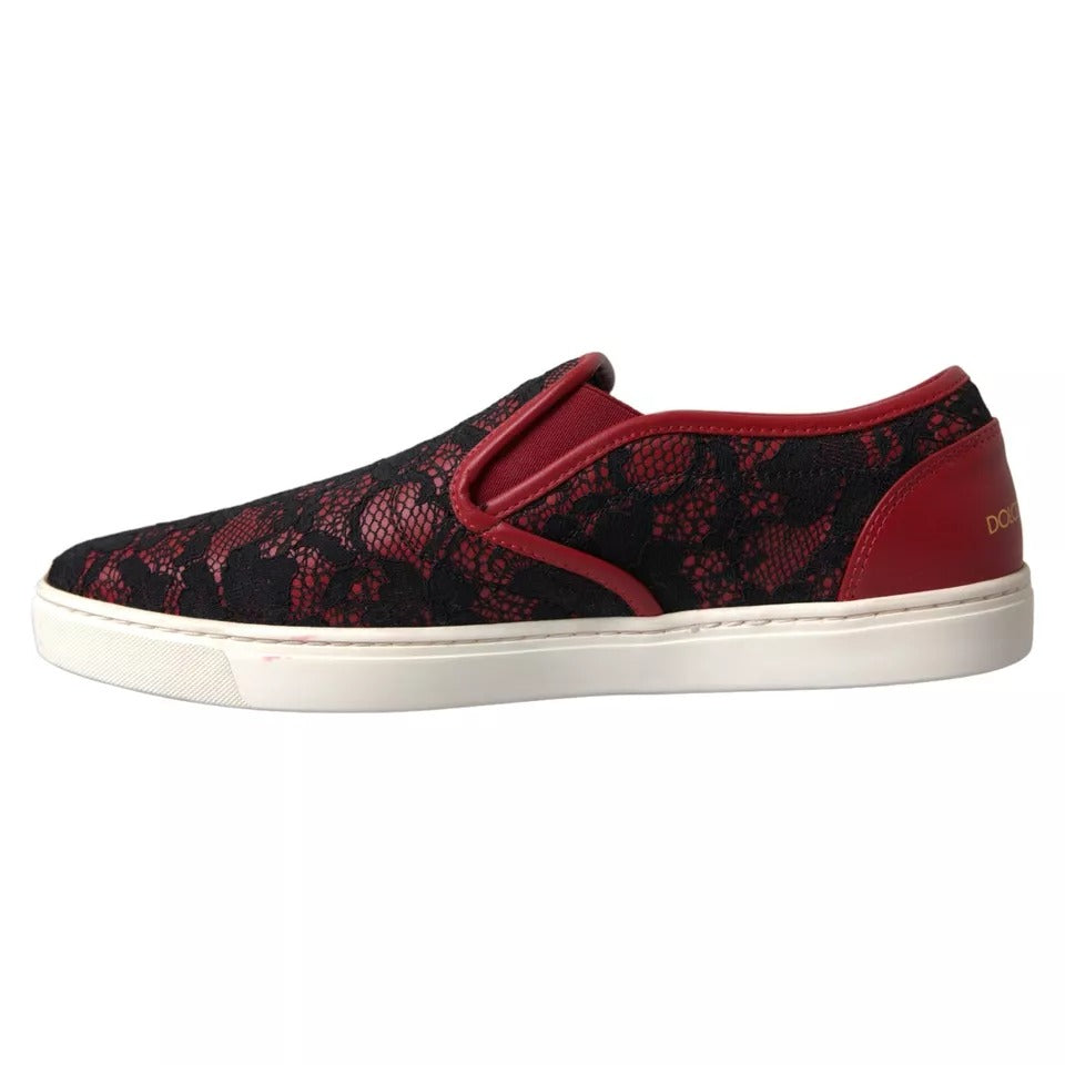 Black Red Lace Slip On Low Top Sneakers Shoes