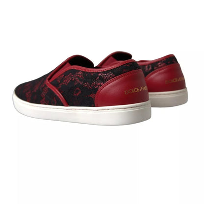 Black Red Lace Slip On Low Top Sneakers Shoes